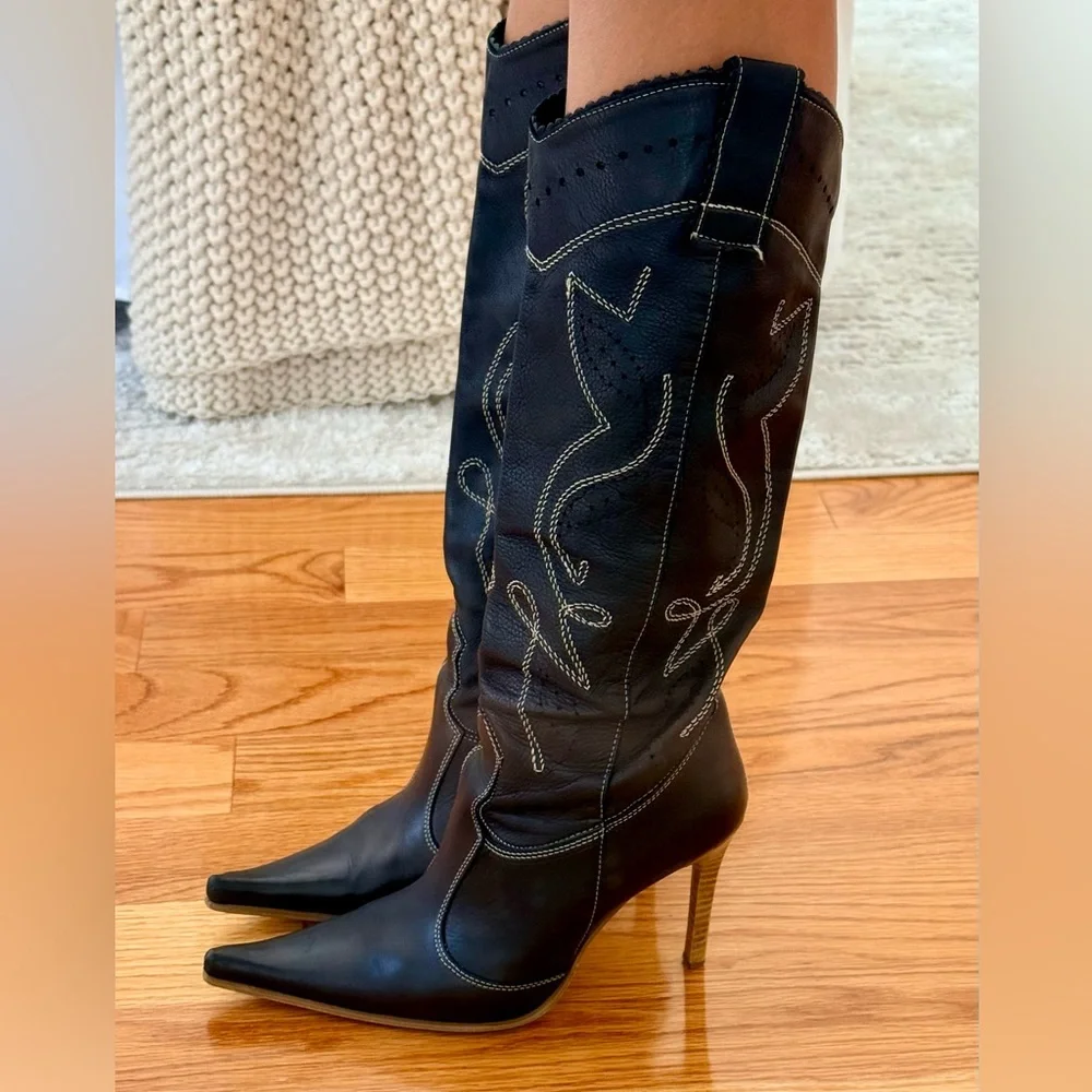 Aldo - Women’s Western Leather Heeled Boots with Stitch Detail - Picture 3 of 7